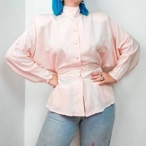 Vintage 80s Blush Pink Dolman Sleeve Peplum Top